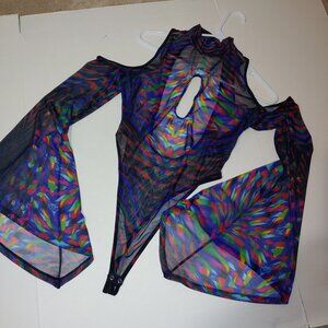 Soul Searching Flared Sleeve Bodysuit Size XXL Navy Blue